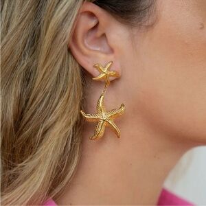 Anthropologie Starfish 18K Gold Stainless Steel Waterproof  Earrings